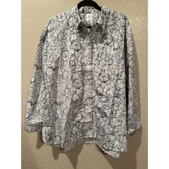 NWT Disney Parks Mickey and Minnie Mouse Sketch Button Down Shirt for Women XL - Picture 1 of 3